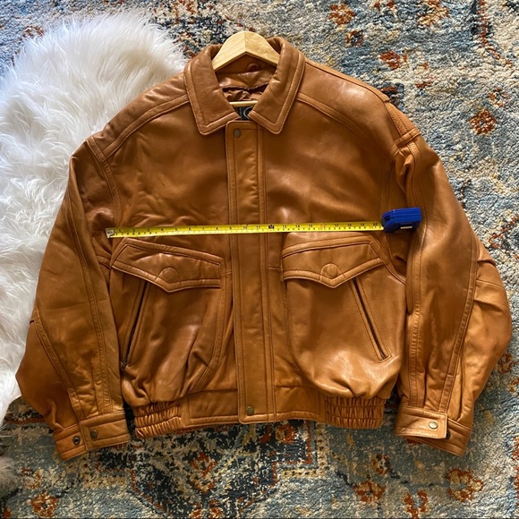 Vintage Brown Cognac Leather Bomber Pockets Jacket - Picture 7 of 12